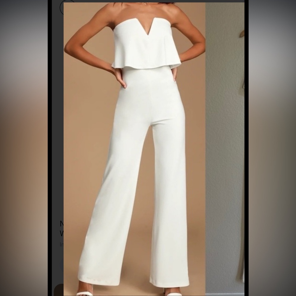 Lulu's White Structured Jumpsuit with Architectural Details